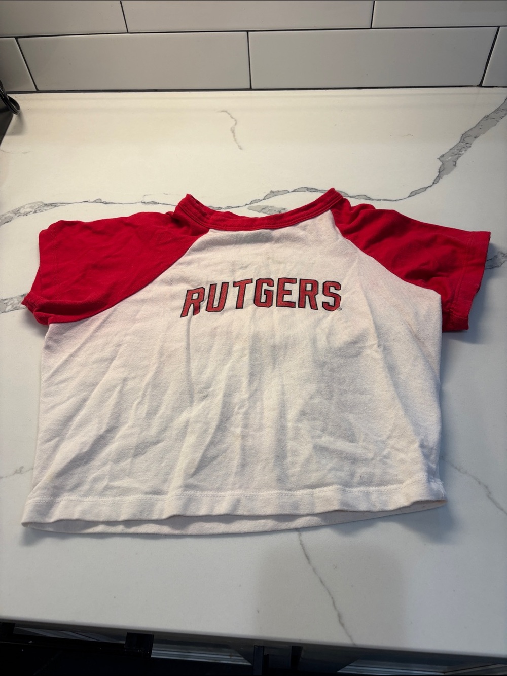 Rutgers Red & White Raglan Teen Tee - 1/2 top
